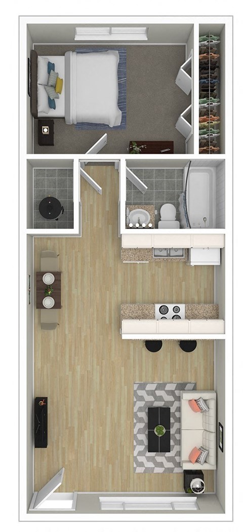 Floor plan for 1 bed, 1 bath, 575 sqft